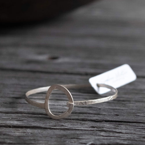 Circle of Strength — Handcrafted Sterling Silver Bracelet with Hammered Circle